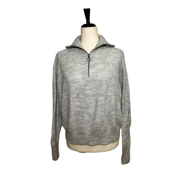 Quince Baby Alpaca Wool Quarter Zip Sweater Light Gray Women’s Medium Minimalist - Picture 2 of 9
